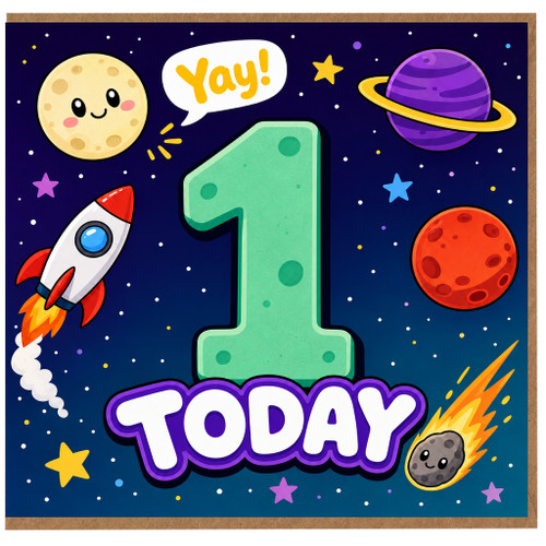 1st Birthday Card, Space Themed Today Yay Card