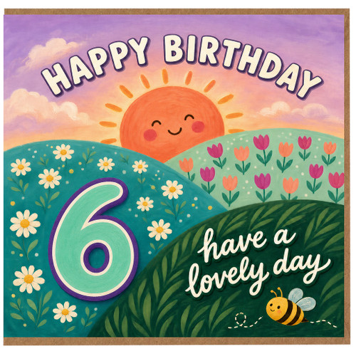 6th Birthday Card, Have a Lovely Day Birthday Card, Cute Happy Birthday Card for Age 6