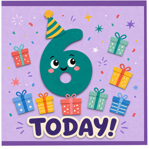 6th Birthday Card, Cute Number 6 Today Party Card