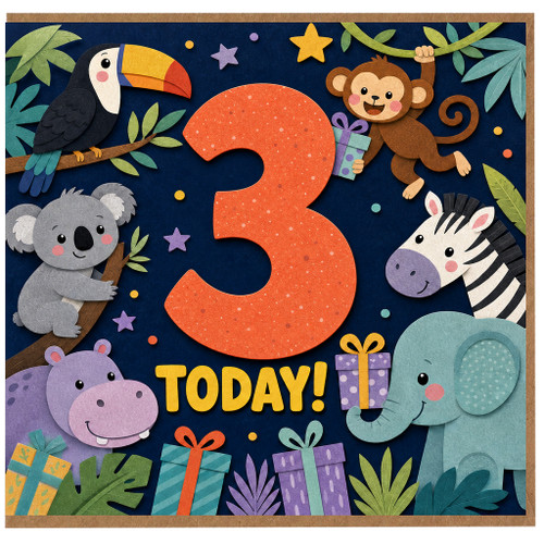 3rd Birthday Card, Jungle Animals Today!