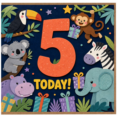 5th Birthday Card, Jungle Animal Today!