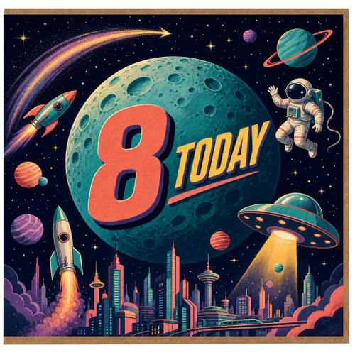 8th Birthday Card, Space Themed 8 Today Card