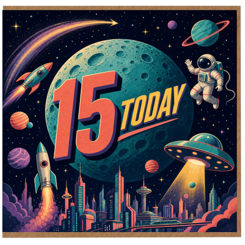 15th Birthday Card, Space Themed 15 Today Birthday Card