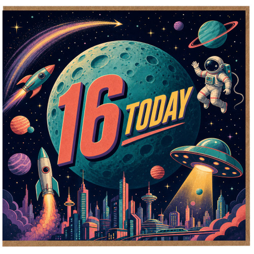 16th Birthday Card, Space Theme Teen Birthday Card