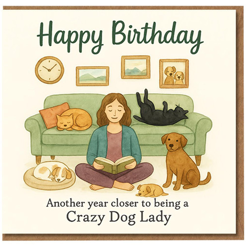 Funny Birthday Card for Her - Crazy Dog Lady, Dog Lover Humour, Cute Dogs Illustration, Women’s Mum Card, for Daughter, Sister, Friend, Wife or Girlfriend, Blank Inside