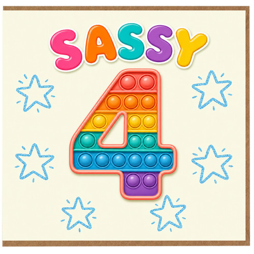 4th Birthday Card, Sassy Rainbow Number 4
