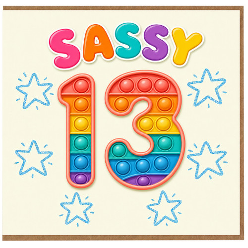 13th Birthday Card, Sassy Rainbow Pop Style Design