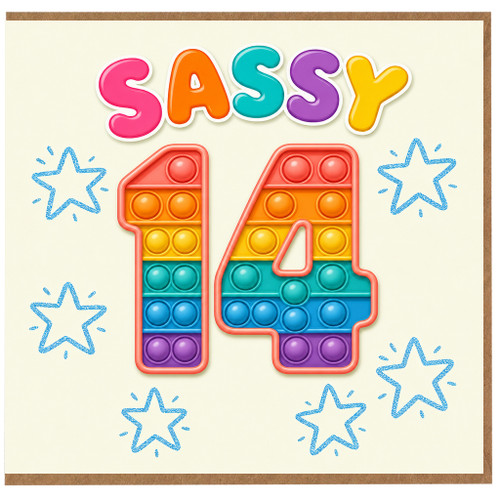 14th Birthday Card, Sassy Rainbow Pop It Style Design