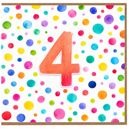 4th Birthday Card, Colourful Polka Dot Number 4 Card