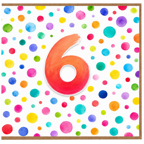6th Birthday Card, Colourful Polka Dot Number 6 Card