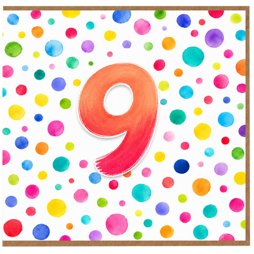 9th Birthday Card, Colourful Polka Dot Number 9 Card