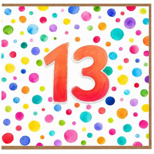 13th Birthday Card, Colourful Polka Dot Design