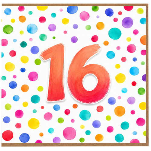 16th Birthday Card, Colourful Polka Dot Design