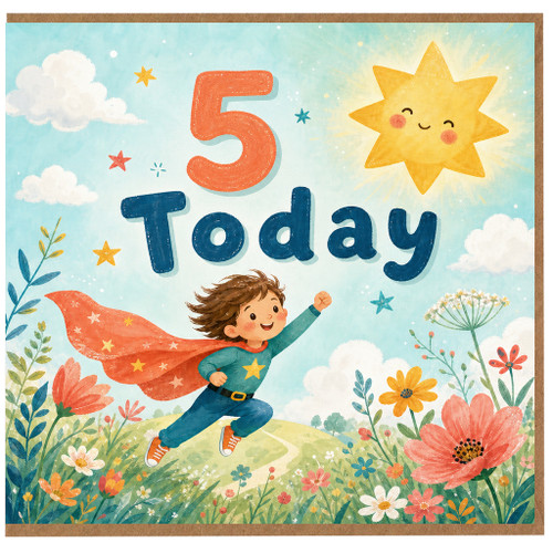 5th Birthday Card, Superhero Child Birthday Card