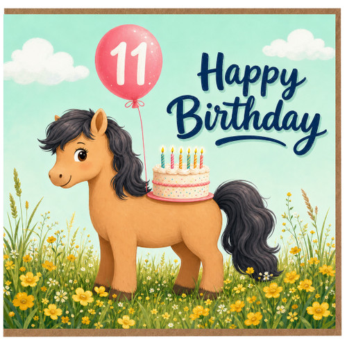 11th Birthday Card, Cute Pony Happy Birthday Card