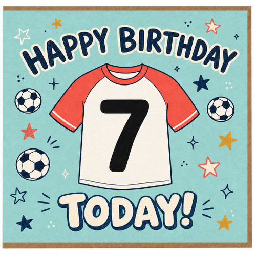 7th Birthday Card, Football Shirt Birthday Card