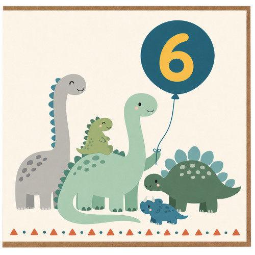 6th Birthday Card, Dinosaur Birthday Card