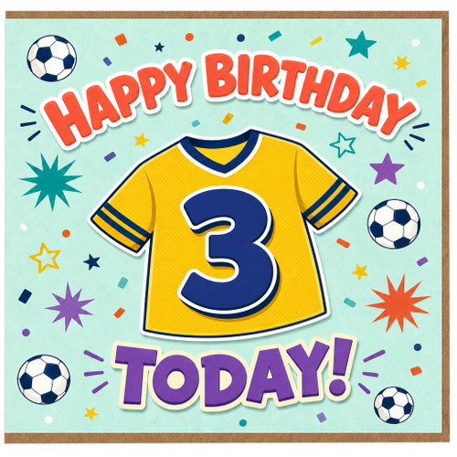 3rd Birthday Card, Football Shirt Number 3 Happy Birthday Card