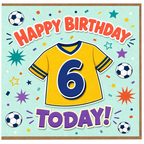 6th Birthday Card, Football Shirt Design with Happy Birthday Today
