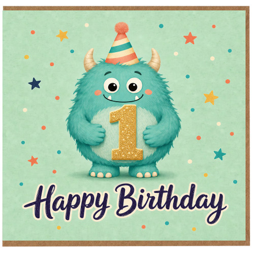 1st Birthday Card, Cute Monster Happy Birthday Card