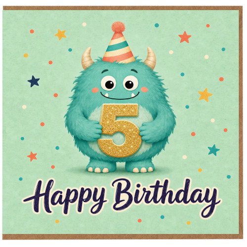 5th Birthday Card, Cute Monster Happy Birthday Card