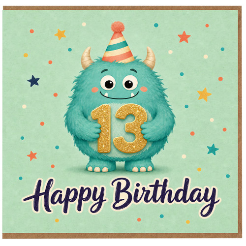 13th Birthday Card, Cute Monster Happy Birthday Card