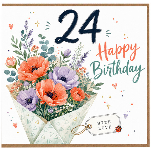 24th Birthday Card, Happy Birthday Floral Bouquet Card