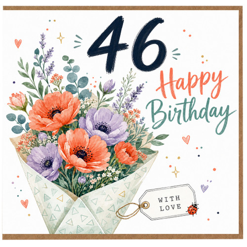 46th Birthday Card, Floral Bouquet Happy Birthday Card With Love