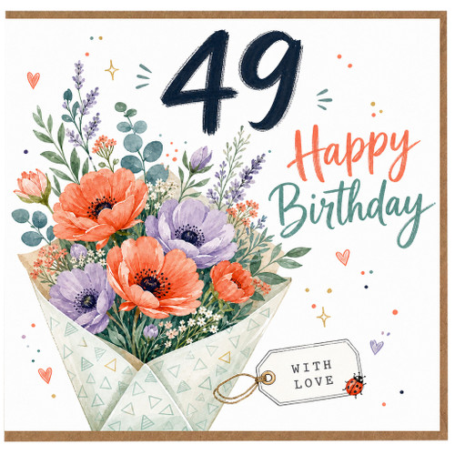 49th Birthday Card, Happy Birthday Floral Bouquet Card