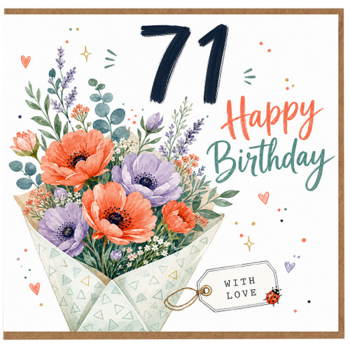 71st Birthday Card, Happy Birthday Floral Bouquet Card With Love