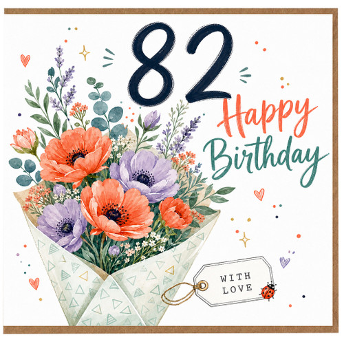 82nd Birthday Card, Floral Happy Birthday Card With Love