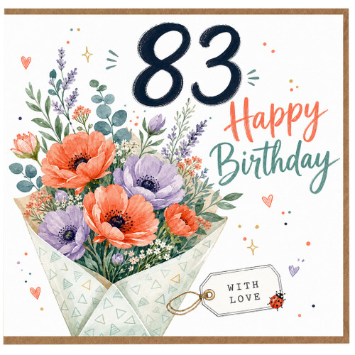 83rd Birthday Card, Happy Birthday Floral Bouquet Card With Love