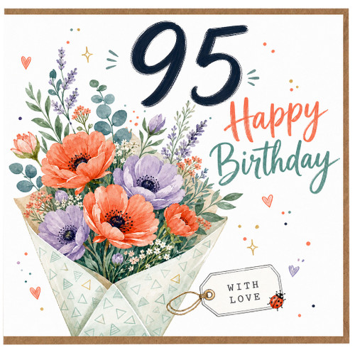 95th Birthday Card, with Floral Bouquet Design