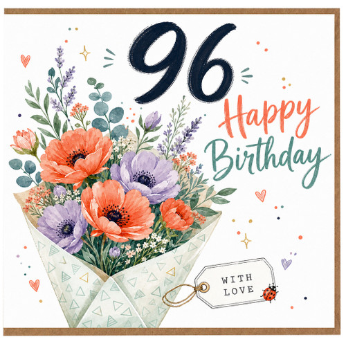 96th Birthday Card, Floral Bouquet Happy Birthday Card With Love