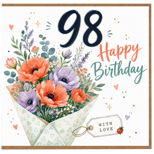 98th Birthday Card, Happy 98th Birthday Floral Bouquet Card