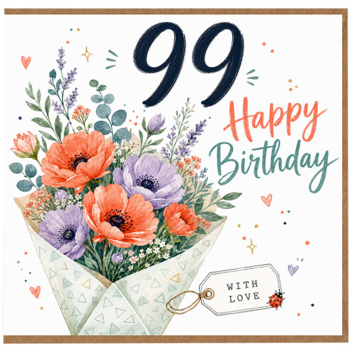 99th Birthday Card, Happy Birthday Floral Bouquet Card