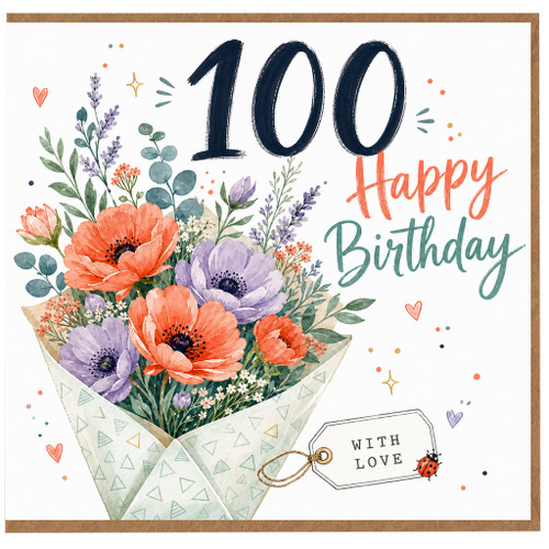 100th Birthday Card, Floral Happy Birthday Card With Love