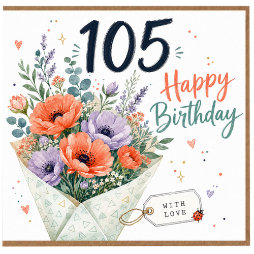 105th Birthday Card, Floral Happy Birthday Card With Love