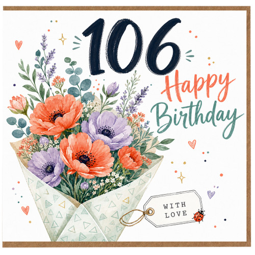 106th Birthday Card, Floral Happy Birthday Card With Love