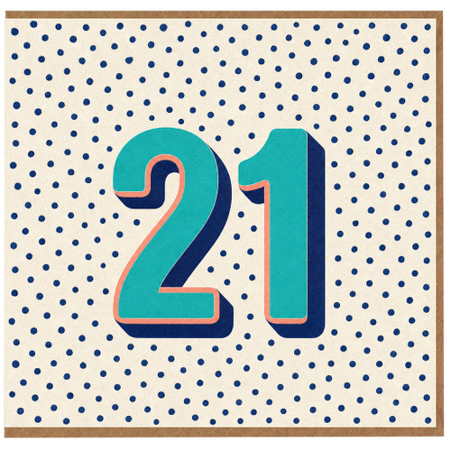21st Birthday Card, Retro Polka Dot Number 21 Card