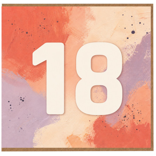 18th Birthday Card, Abstract Painted Number 18 Design