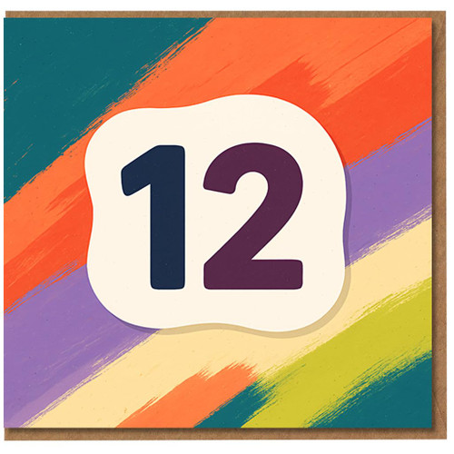12th Birthday Card - Colourful Rainbow Stripe Design with Bold Number 12 - Fun Kids Tween Birthday Card for Boy or Girl - Blank Inside