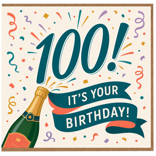 100th Birthday Card, It's Your Birthday Champagne Celebration Card