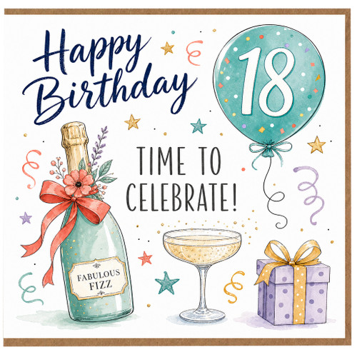 18th Birthday Card, Happy Birthday Time to Celebrate Card