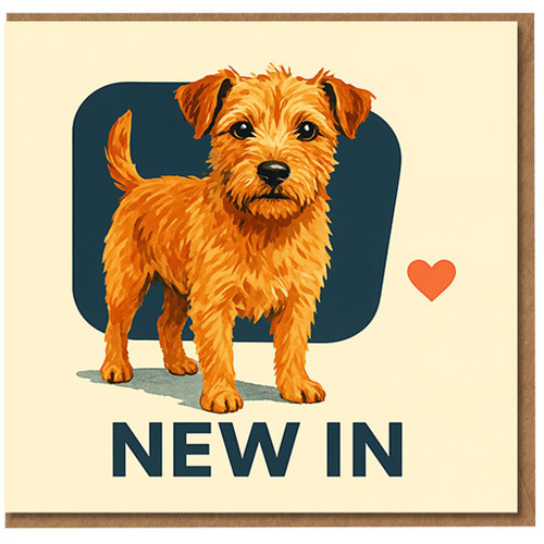 Cute Dog 'New In' Congratulations Card - New Puppy Welcome Card for Dog Lovers - Illustrated Terrier with Heart - Blank Inside