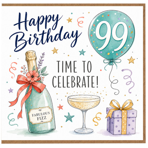 99th Birthday Card, Happy Birthday Time to Celebrate Champagne Balloon Design