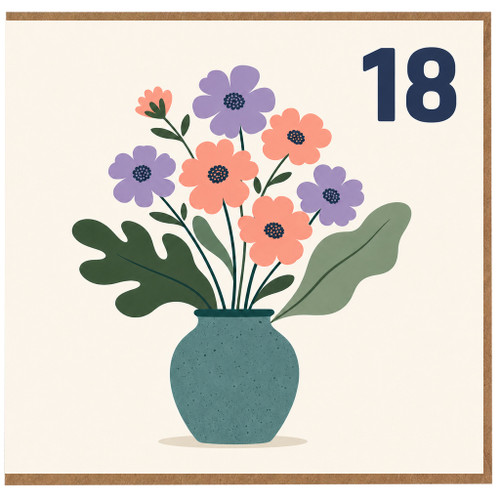 18th Birthday Card, Floral Vase Design