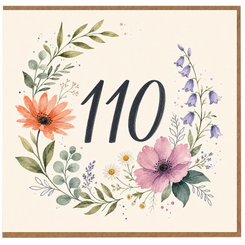 110th Birthday Card, Floral Wreath Design