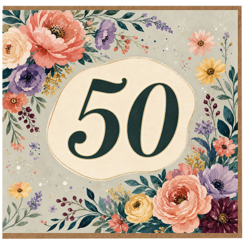 50th Birthday Card, Floral Design