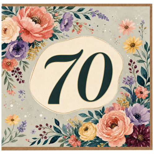 70th Birthday Card, Floral Watercolour Design